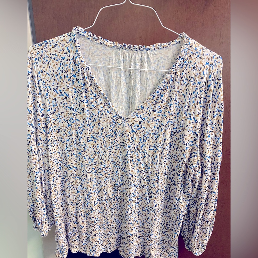 LOFT Multicolor Abstract Print V-Neck Blouse - Size XL